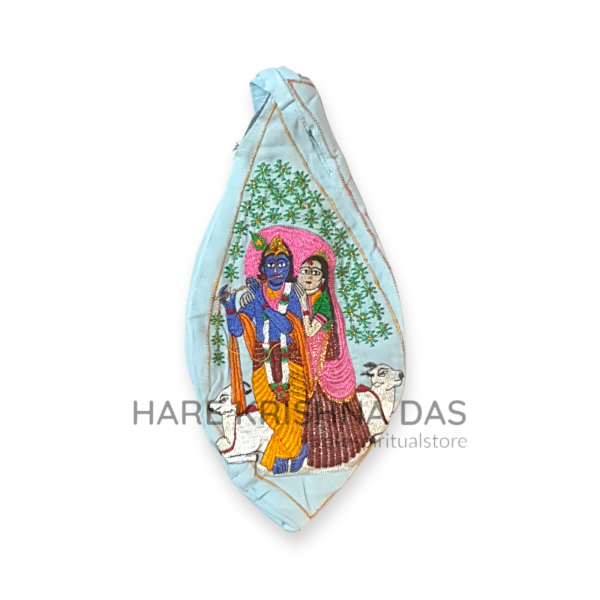 Radha Krishna On Cow Japa Bead Bag (Embroidery)- 5 Colors - Image 3