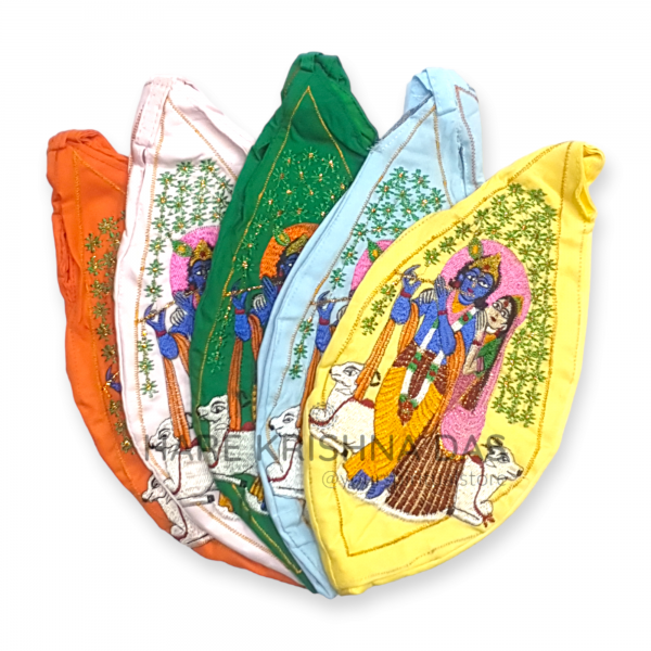 Radha Krishna On Cow Japa Bead Bag (Embroidery)- 5 Colors