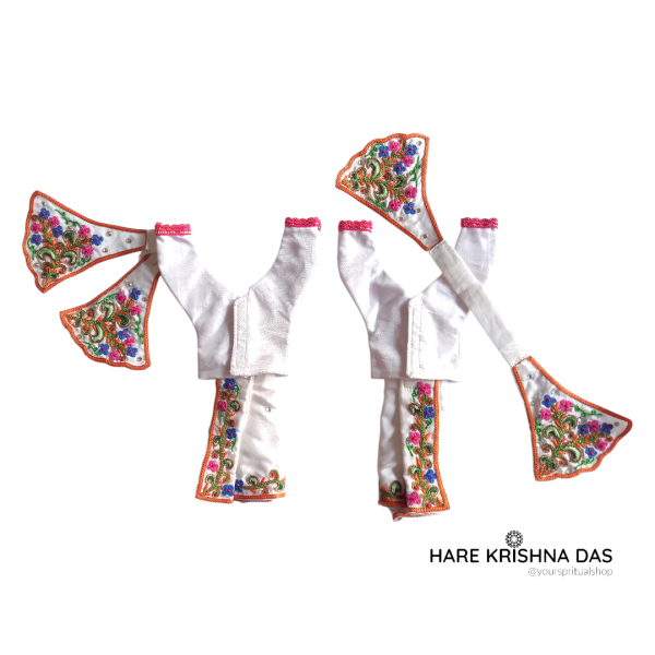 Gaur Nitai White Color Hand Embroidery Dress (3"-6")