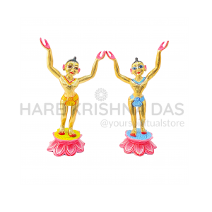 Gaur-Nitai painted brass deity 11"